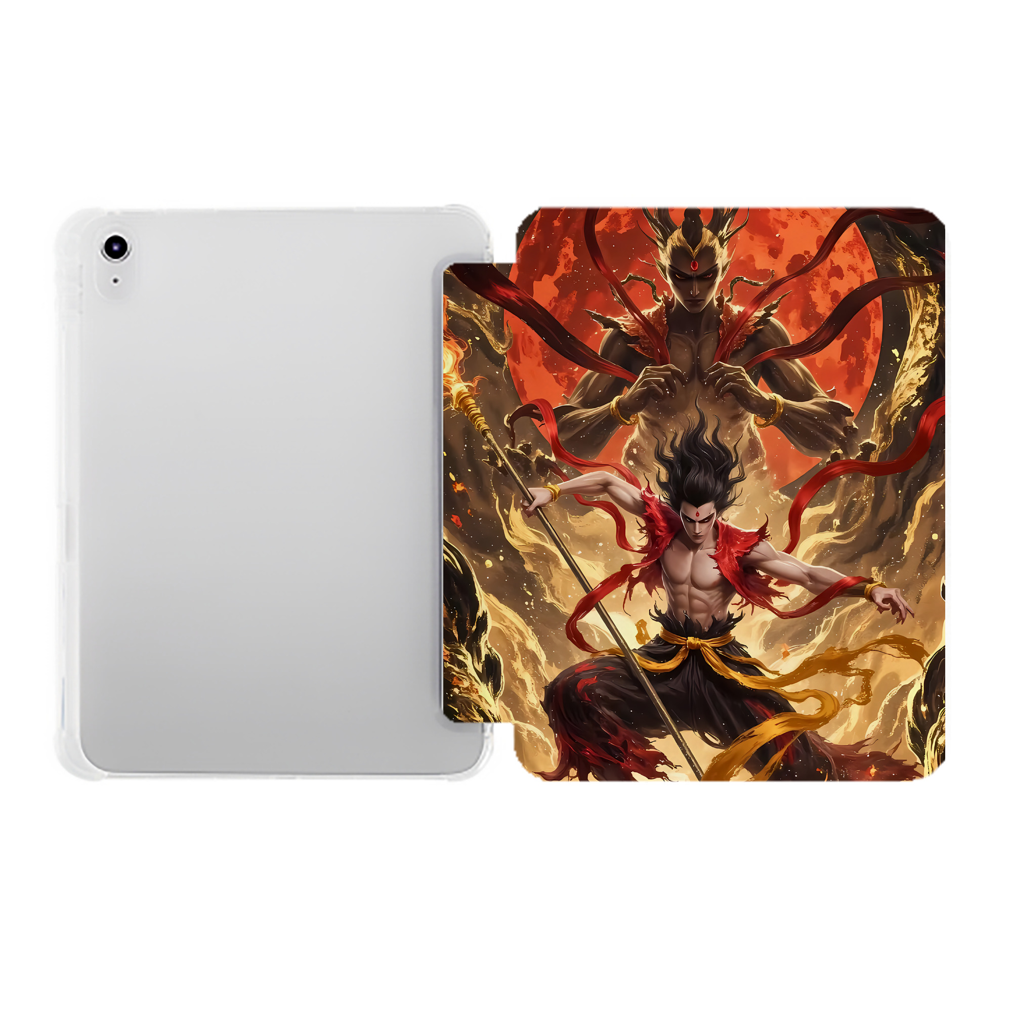 （画像用） Ne Zha 2 ナタ 魔童の大暴れ IPad ケース ペン収納付き 三つ折りスタンド PUレザー×シリコン 対応機種9.5/10.5/10.9インチ